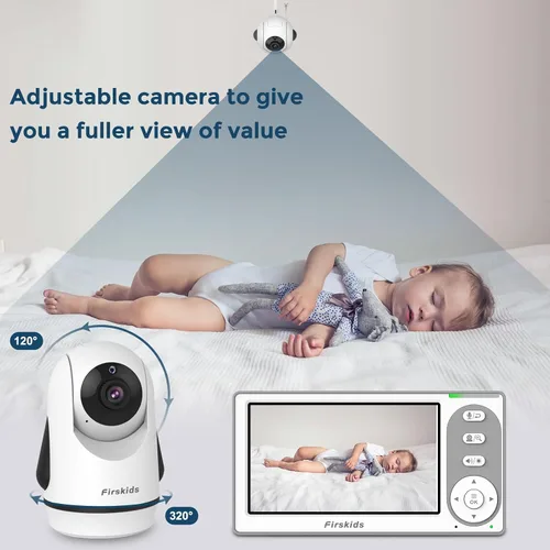 Miniatura 5 de Monitor de Bebé con Pantalla Dividida con 2 Cámaras Sin WiFi, Batería de 30H, Panorámica-Inclinación-Zoom, Monitor para bebés