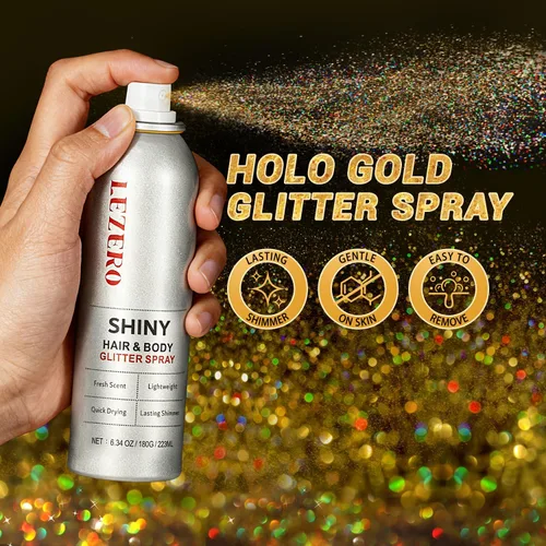 Miniatura 2 de Spray de purpurina para el cabello y el cuerpo para mujer, maquillaje dorado brillante, gran capacidad para conciertos, bodas, festivales, rave, 6.8