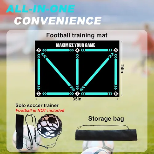 Miniatura 2 de Football Footstep Training Mat, Soccer Training Mat 35 * 24IN, Soccer Skills Training Equipment with Storage Bag and Soccer Return Trainer Net