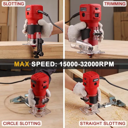 Miniatura 2 de TEENO Herramienta Router, Router de Madera Compacto de 650W 110V para Carpintería, Router Manual de Recorte de 32000 RPM con Juego de Brocas