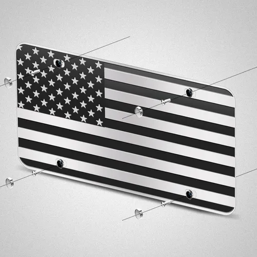 Miniatura 5 de Placa de matrícula de bandera estadounidense, decoración frontal negra con placas de matrícula de bandera con 4 agujeros, placa de matrícula Plateado