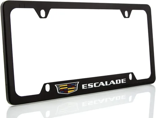 Cadillac Escalade con marco de placa de matrícula de zinc con cresta y acabado negro brillante (4 agujeros)