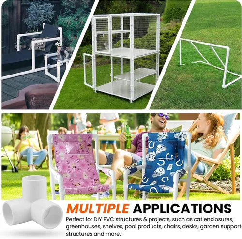 Miniatura 5 de SDTC Tech Paquete de 4 conectores de tubo de PVC de 3/4 pulgadas de 3/4 pulgadas de 3 vías, para estantes de PVC, marco de almacenamiento