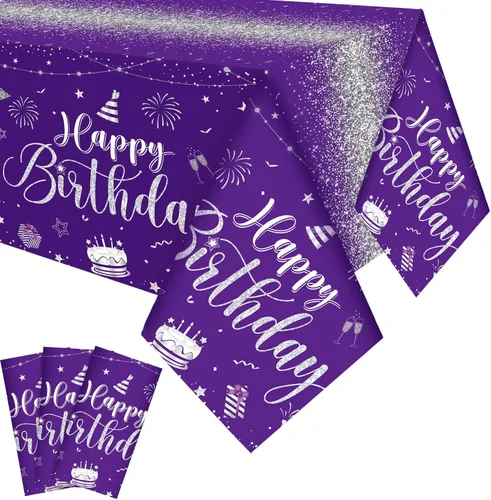 Miniatura 20 de Tudomro 3 piezas de manteles de feliz cumpleaños, manteles de plástico para decoración de fiesta de cumpleaños, paños rectangulares para baby Negro