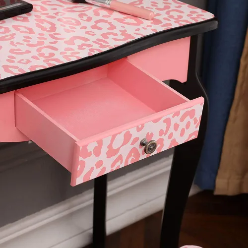 Miniatura 4 de Juego de tocador y taburete para niños con espejo, tocador de maquillaje de princesa 2 en 1 con cajón y parte superior desmontable, tocador