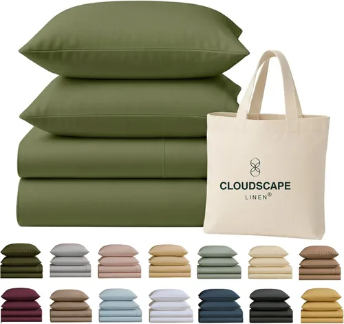 Miniatura 33 de Cloud Scape Linen - Juego de sábanas de 100% algodón egipcio, tamaño individual, juego de ropa de cama de lujo de 3 piezas, 400 hilos, calidad