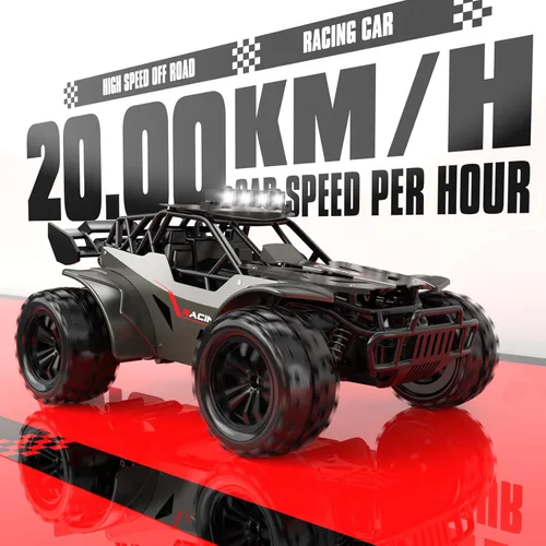 Miniatura 3 de Coche de control remoto de 2.4 GHz, velocidad de carcasa de metal, 20 KM/H, Monster RC Truck con faro LED, dos baterías recargables, 50 minutos