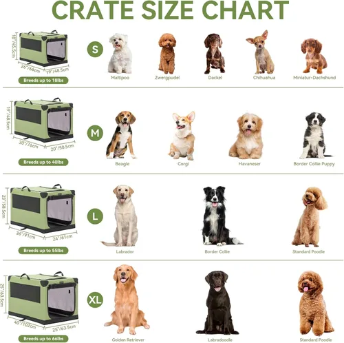 Miniatura 2 de PETSFIT Jaula para perros suave y portátil de 40 pulgadas, marco resistente en espiral, plegable, para perros grandes, 3 puertas de malla, Verde