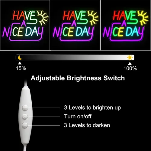 Miniatura 5 de Letrero de neón con texto en inglés "Have A Nice Day" para pared, letras coloridas de luz de neón, luces LED de neón, letreros regulables