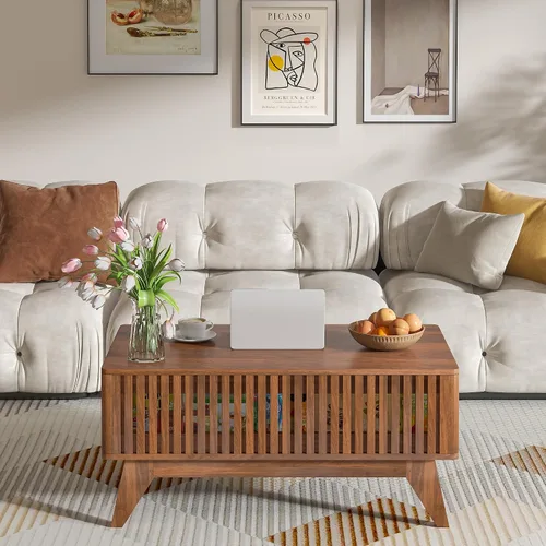 Miniatura 7 de Mesa de centro elevable con compartimento oculto, mesa de centro moderna de mediados de siglo para sala de estar, mesa central de granja de diseño