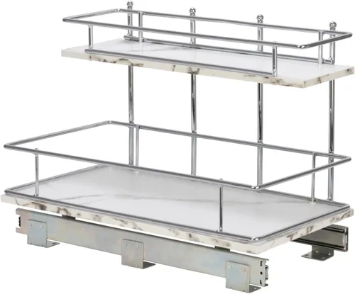 Miniatura 9 de Household Essentials - Organizador Glidez de mármol sintético, de armario de cocina, de 2 niveles, estantes extraíbles, 53 cm de profundidad x 31 cm