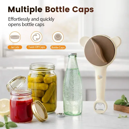 Miniatura 4 de Abrelatas de acero inoxidable ajustable, abridor de tarros para manos débiles con abridor de tapas de botellas, agarre de tapa multifuncional