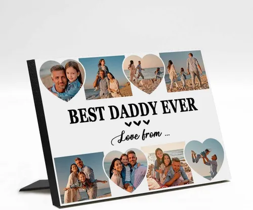 Miniatura 20 de InterestPrint Panel de fotos personalizado para papá y nombre para exhibición de mesa, mejor papá estrella, 6 fotos, marco de fotos personalizado