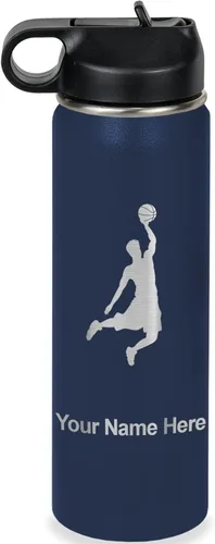 Miniatura 52 de LaserGram Botella de agua personalizada, hombre haciendo slam dunk de baloncesto, de acero inoxidable, de doble pared con aislamiento al vacío