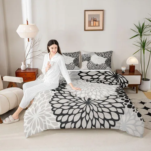 Miniatura 2 de Erosebridal Juego de edredón de dalia azteca para adultos, mujeres y niñas, ropa de cama floral, tamaño individual, relleno de edredón de flores
