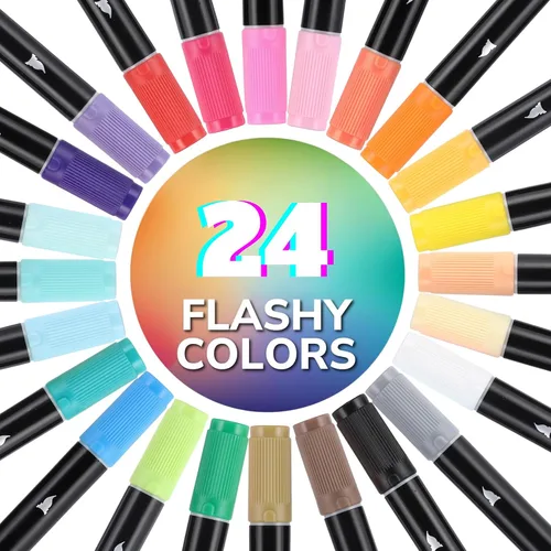 Miniatura 5 de HUAL Bolígrafos de pintura acrílica de doble punta, 24 colores finos y marcadores de punta de pincel para artistas profesionales, manualidades