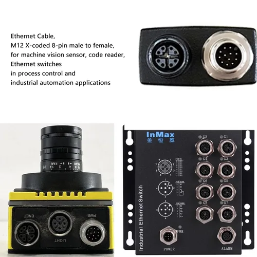 Miniatura 3 de M12 Ethernet 8 Pin X-Code RJ45 CAT-7e GigE Cable para cámara Basler Cognex Vision Sensor Lector de Código de Barras PLC Router Switch Red 1M