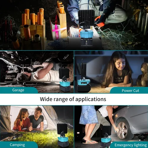 Miniatura 6 de Luz de Trabajo LED Inalámbrica Compatible con Batería Makita de 18V, Linterna de 48W 3400LM Luz de Inundación Portátil con Puertos USB y Tipo C