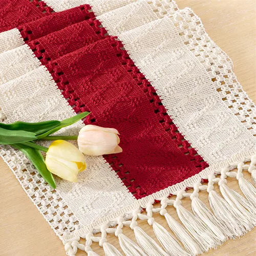 Miniatura 22 de Socomi Camino de mesa bohemio de verano rústico para comedor, cocina, centro de mesa, decoración pequeña de macramé de algodón y lino, camino