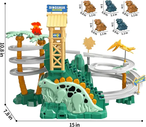 Miniatura 6 de JUKUDAHU Pista de Escalada y Deslizamiento de Dinosaurios para Niños de 3, 4, 5, 6, 7, 8 años - Juego de Pista de Carreras, Juguete de Coche