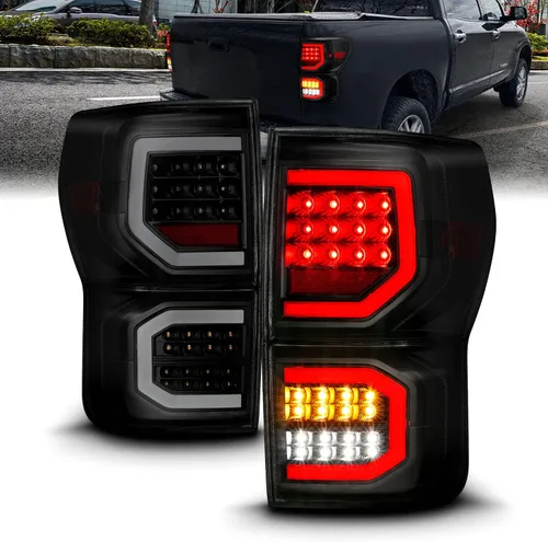 Miniatura 2 de AmeriLite Para Toyota Tundra Pickup 2007-2013 Negro oscuro [LED completo] Tubo de doble tipo C de repuesto luces traseras lámpara de freno