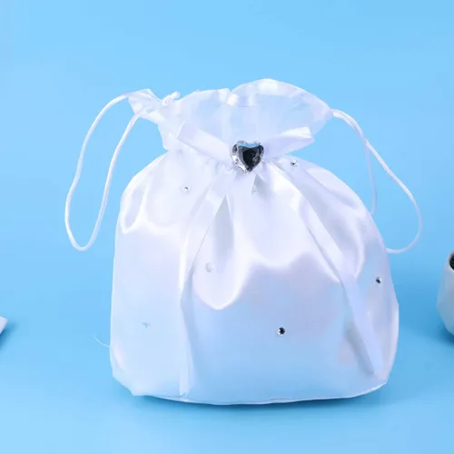Miniatura 8 de BESTOYARD Bolso de mano de satén con decoración de flores de perlas, bolso de dama de honor con cordón para artículos esenciales del día de la boda