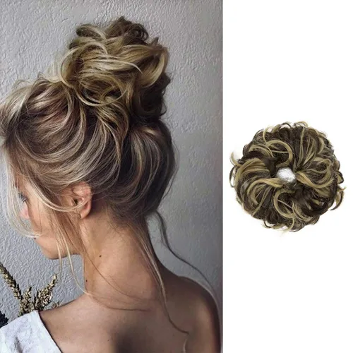 Miniatura 18 de Extensiones de cabello desordenado, coleta, peinado recogido, Moño, Mezcla de blanqueador negro y café.