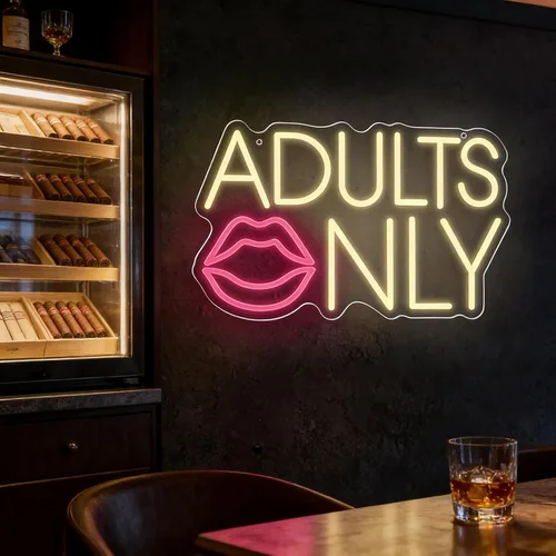 Miniatura 5 de Letrero de neón solo para adultos con labios, luz LED de neón amarillo cálido y rosa para decoración de pared, letreros sexys regulables para bar