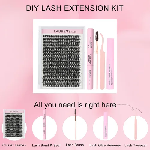 Miniatura 2 de Kit de extensión de pestañas 300 piezas, racimo de pestañas, kit de unión y sellado de pestañas, pestañas impermeables, pinzas para pestañas DIY