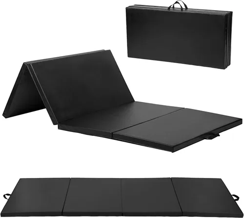 Miniatura 7 de Exercise Mat 2'x6'/4'x8'/4'x10' Gymnastics Mat Folding Gymnastics Tumbling Mats 1.6"-2" Thick PU Leather Yoga Mat Portable With Carrying Handles for