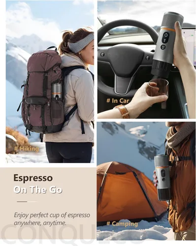 Miniatura 6 de CONQUECO Máquina de café espresso portátil: 12V eléctrica pequeña máquina de viaje Expresso - Autocalentamiento 8 tazas funciona
