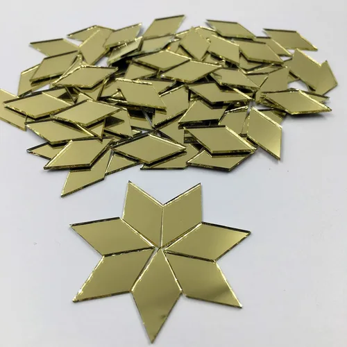 Azulejos de mosaico de espejo con forma de diamante de 1 pulgada x 1/2 pulgadas, piezas de espejo de color dorado (paquete de 100)