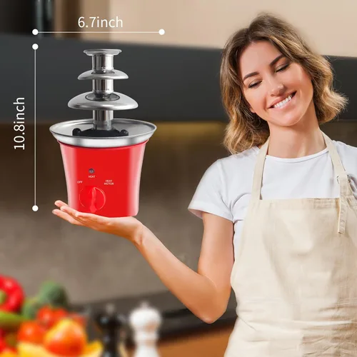 Miniatura 6 de Máquina Mini Fuente de Chocolate Eléctrica Pequeña Fuente de Fondue de Chocolate para Fiesta para Caramelos Mantequilla Queso (Rojo)