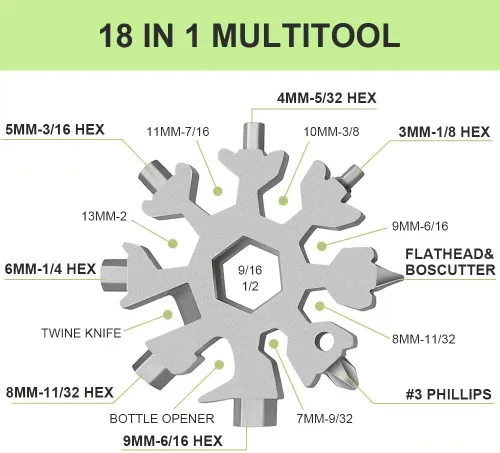 Miniatura 2 de CUXIXA Relleno de calcetines para hombres, multiherramienta 18 en 1, multiherramienta de copo de nieve de acero inoxidable, accesorios geniales