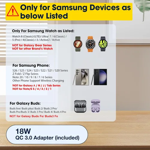 Miniatura 2 de Cargador inalámbrico para Samsung/Android, 6 en 1, estación de carga para teléfono con despertador/luz nocturna para Samsung S25/S24/S23