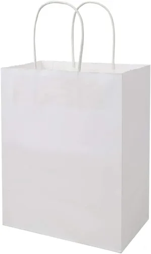 Miniatura 8 de bagmad Paquete de 100 bolsas de papel kraft blancas medianas resistentes con asas a granel, bolsas de regalo gruesas de 8 x 4.75 x 10 pulgadas