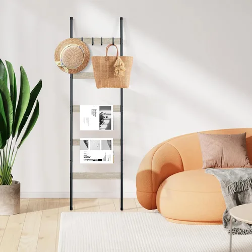 Miniatura 7 de ELYKEN Escalera de Mantas para Sala de Estar, Soporte de Edredón de 5 Niveles de Estilo Granja con 4 Ganchos Removibles para Baño, Estante de Roble