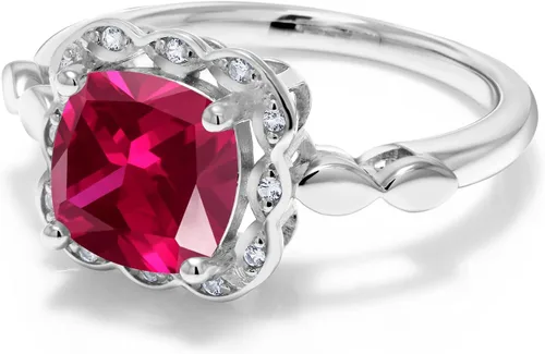 Miniatura 144 de Gem Stone King Anillo de compromiso de plata de ley 925 de 0.315 in con piedra natal y zafiro blanco creado Anillo de compromiso de boda