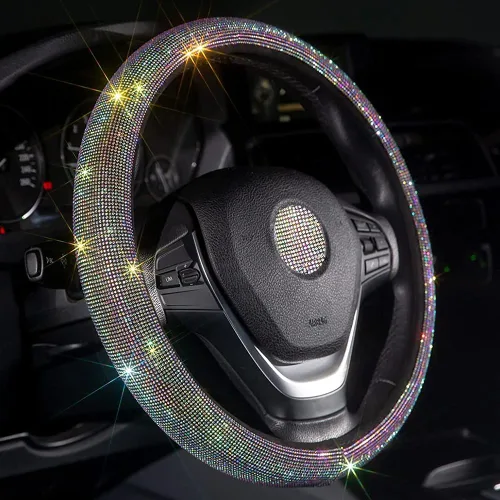 Carwales - Funda para volante de coche con brillantes para mujeres y niñas, 15 pulgadas, universal, de diamantes de imitación de cristal colorido,