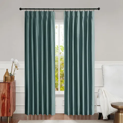 Central Park Cortina opaca plisada para ventana de color azul teja para dormitorio, sala de estar; paneles de seda de lujo con forro 100 % opaco,