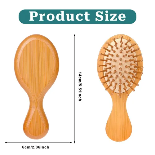 Miniatura 4 de Mini cepillo de bambú para el crecimiento del cabello, cepillo masajeador de madera natural con diseño de mango y pasadores de madera redondos