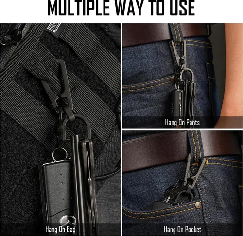 Miniatura 4 de KeyUnity KM17BK Titanium EDC Mosquetón Llavero Clip con Anillo D, Herramienta de Escritura KP00BK Bolt Action y Anillo Giratorio KA15BK