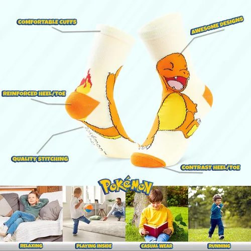 Miniatura 5 de Pokemon Paquete de 5 calcetines pikachu para niños, calcetines tobilleros elásticos y transpirables para niños, niñas, adolescentes y mujeres