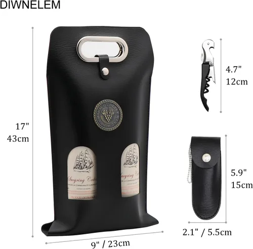 Miniatura 2 de Bolsa de cuero para vino, bolsas de regalo de vino de cuero con abridor de vino, bolsa de botella de cerveza champán para bodas, cumpleaños, viajes