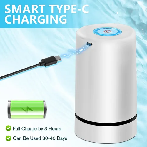 Miniatura 5 de Bomba dispensadora de agua – 2-6 galones USB recargable portátil, bomba de agua eléctrica para jarras de agua con parada automática y tapas de Blanco