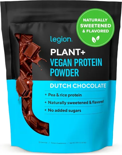 LEGION Plant+ Proteína vegana en polvo, chocolate, arroz y guisantes, mezcla de proteínas a base de plantas. Sin gluten, sin OMG, endulzado y