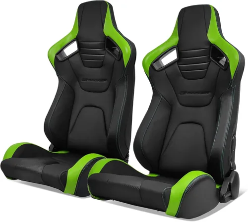 Miniatura 38 de IKON MOTORSPORTS, Asiento universal de carreras PU + cuero de carbono + gamuza, con deslizadores dobles, asiento deportivo reclinable negro