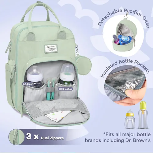 Miniatura 2 de RUVALINO Mochila para pañales - Bolsa de viaje multifunción para bebé con cambiador, soportes aislados para botellas y funda para chupete, gran