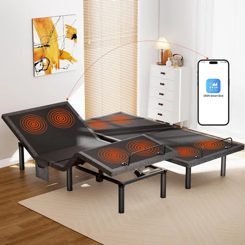 Miniatura 13 de AMADA HOMEFURNISHING Base de cama ajustable con masaje, base de cama ajustable individual XL controlada por aplicación con 4 puertos USB y luz LED