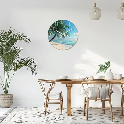 Miniatura 4 de XFM Reloj de pared de playa, silencioso, sin tictac, funciona con pilas, reloj de pared de 12 pulgadas con palmera tropical azul océano azul Blue7